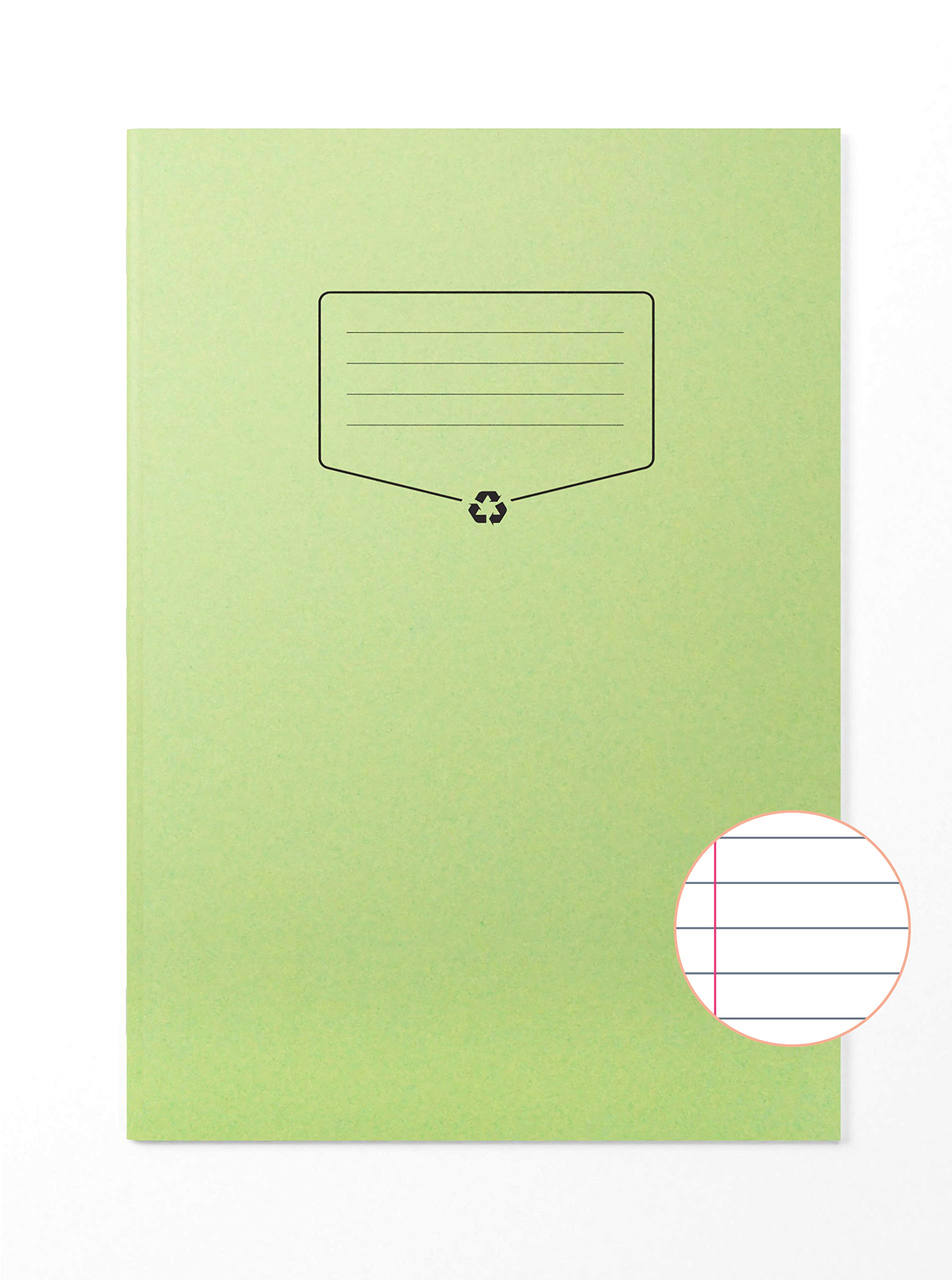 Silvine A4 Recycled Exercise Book - Lined with Margin (64 Pages) Green [Pack of 10]