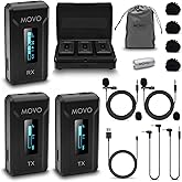 Movo WMX-2-DUO Wireless Camera Microphone Lapel Mic with Charging Case - Lav Mic, Wireless Lapel Microphone 2.4GHz Lavalier, Lav Mic for Vlogging, DSLR, Computer