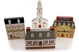 THE CAT'S MEOW VILLAGE Cat's Meow Village Colonial Virginia Christmas Wood Limited Edition 1990 Nos Christmas Retired Pine - 4 Wooden Buildings 7.00 Inches - Virginia Xmas S/4 - Multicolored