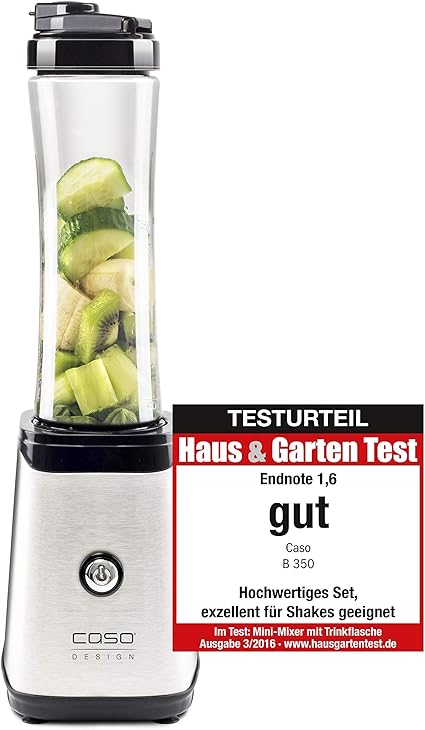 Caso B350 Single Serve Mini Smoothie Mixer with Mixing and Tritan Drinking  Container in a Stainless Steel Housing, 350?Watts, Includes  2?bottles???600?ml and 300ml, BPA Free Neoprene Cover Sleeve: Amazon.co.uk:  Kitchen & Home