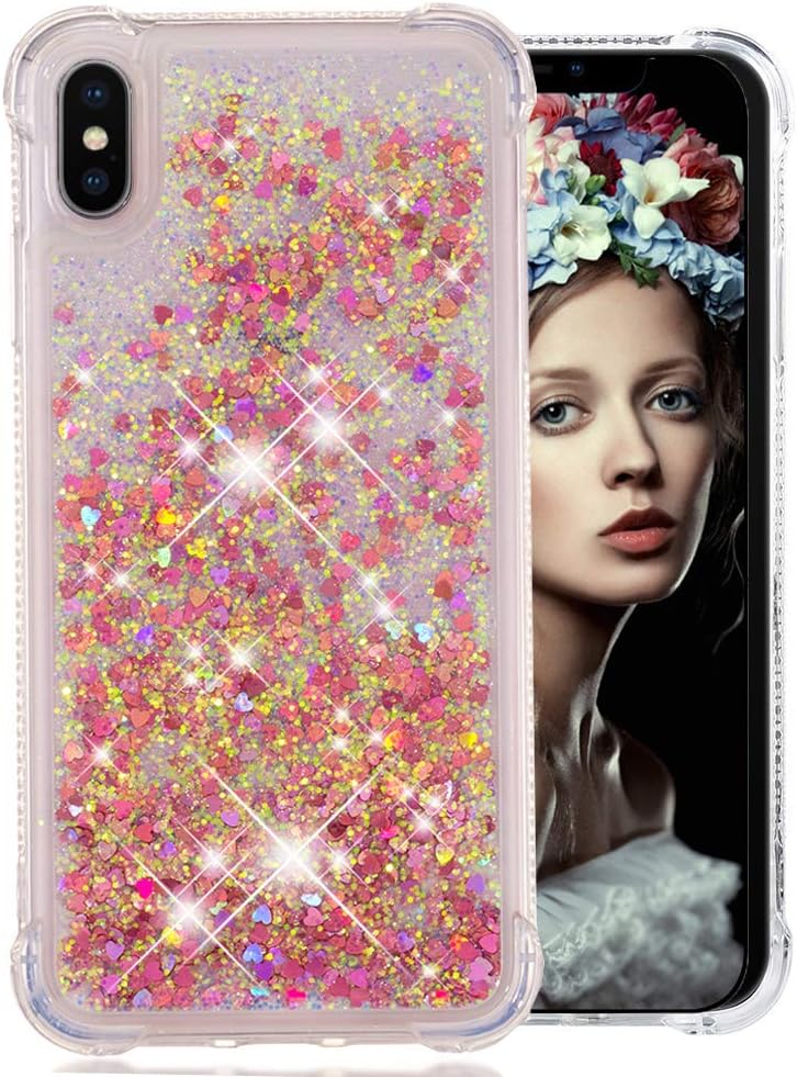 NOKEA Case Designed for iPhone Xs Max Glitter Case (2018) Air Cushion Design Floating Liquid Luxury Sparkle Bling Quicksand Shockproof Protective Soft TPU Shell for iPhone Xs Max (Rose Gold)