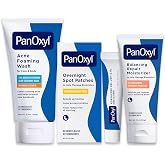 PanOxyl Complete Acne Clearing Routine Bundle - Acne Foaming Wash Benzoyl Peroxide 10%, PM Balancing Repair Moisturizer, PM Overnight Spot Patches &amp; Adapalene 0.1% Leave-On Gel