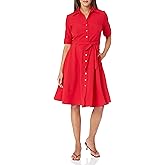 Sharagano Womens Button Front Pleated Shirt Casual Dress