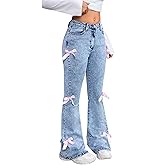 oyyniis Girls Jeans Flare/Bell Bottom Bow Jeans for Teen High Waist Cute Y2K Stretch Tween Denim Pants 8-16Y