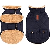 Queenmore Warm Puffer Dog Jacket, Quilting Winter Coat Ultra Thick Plush Lining with Storage Pockets (Dark Navy, X-Small)