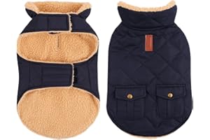 Queenmore Warm Dog Coat, Cold Weather Puffer Dog Jacket with Ultra Thick Plush Lining, Storage Pockets (Dark Navy, Medium)