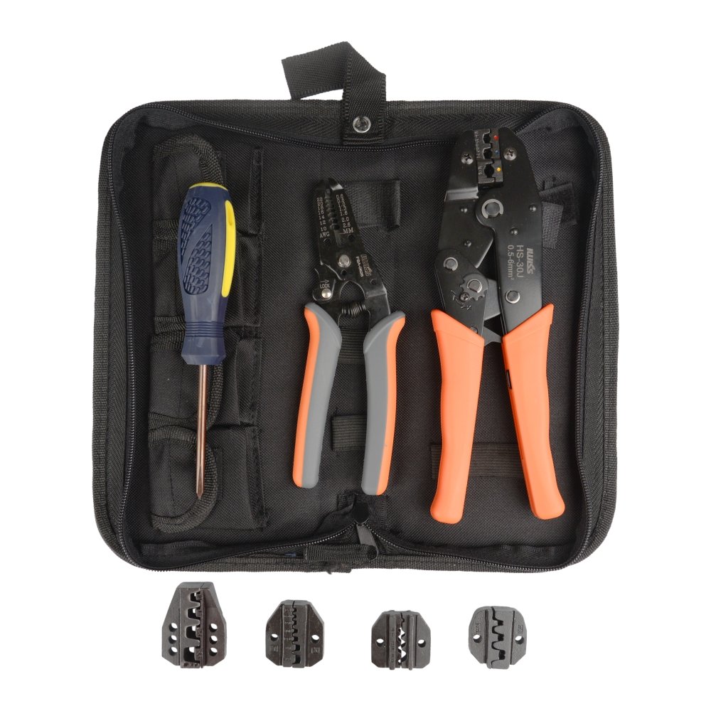 IWISS Crimping tool kit with Stripper&Cutter for different kind terminals with 5 interchangeable die sets 0.5-35mm ² packed with Oxford bag