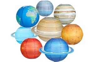Ayearparty 8 Pcs Space Paper Lanterns Multi-Color Solar System Planets Lanterns 12" Outer Space Themed Party Supplies for Classroom Science Astronomy Birthday Decor Kids Room 3D Hanging Decorations