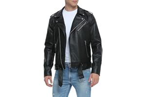 Fahsyee Leather Jackets for Men, Faux Bomber Jacket Mens Motorcycle Lapel Asymmetric Zip-Up Belt Slim Fit Biker Coat