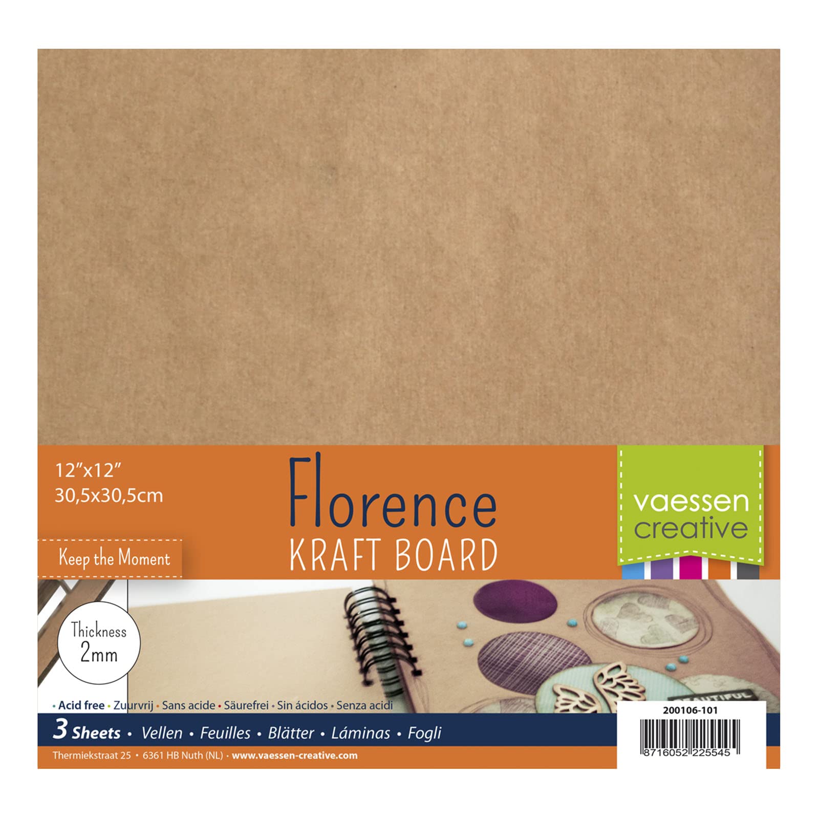 Florence Kraft Cardboard - 12 x 12 inch - 2 mm Thick Card - 3 Cardboard Sheets - Bookbinding Supplies, Display Boards and Poster Board, Brown