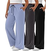 Neer 3 Pack Women's Plus Size Yoga Sweatpants Drawstring Lounge Pants with Pockets Baggy Loose Workout Open Bottom Joggers