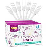 500 Count &ndash; Heavyweight Disposable White Plastic Forks | Big Party Pack Forks | Plastic Salad Forks |Great for Celebrations, Parties, Travels, Events, and Everyday Use