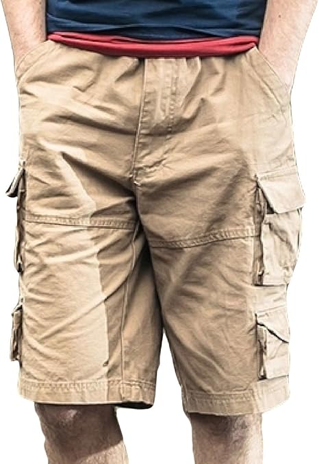 Amazon プチプライム Petit Prime パンツ 綿 カジュアル メンズ ショートパンツ マルチパケット コットン 五分 無地 迷彩 夏 16 ボタン ポケット 全7色 5サイズ L ブラウン ショートパンツ 通販