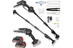 TEQHOME 2-in-1 Cordless Pole Saw, Brushless Mini Chainsaw with Pole, 24V Electric Pole Chainsaw with 2Pcs Battery, 33FT/S Speed, 6" & 4" Cutting Capacity, 13FT Max Reach Pole Saw for Tree Trimming Branches