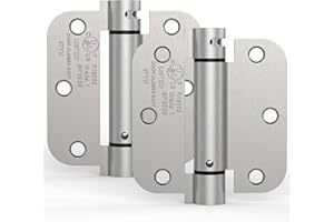 Treasem 2 Pack Self Closing Door Hinges, 3.5 Inch Spring Loaded Door Hinges, Adjustable Tension with 5/8'' Radius Corners, for Garage, Front, Back Doors, Left and Right Hand, UL Listed, Satin Nickel