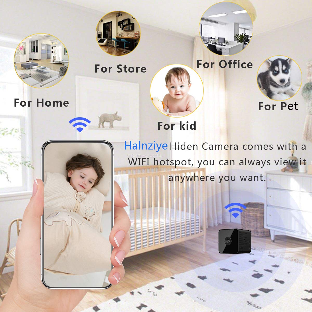Mini Spy Camera - Halnziye HD 1080P Wireless WiFi Hidden Camera, Portable Small Nanny Camera Home Security Monitor with Night Vision/Motion Detection/Remote Viewing for Indoor, Car, Store, Office