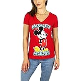 Disney Womens Mickey Mouse Stand V-Neck Tee (US, Alpha, Small, Regular, Regular, Kickstand Red)