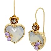 Betsey Johnson Womens Stone Heart Dangle Earrings