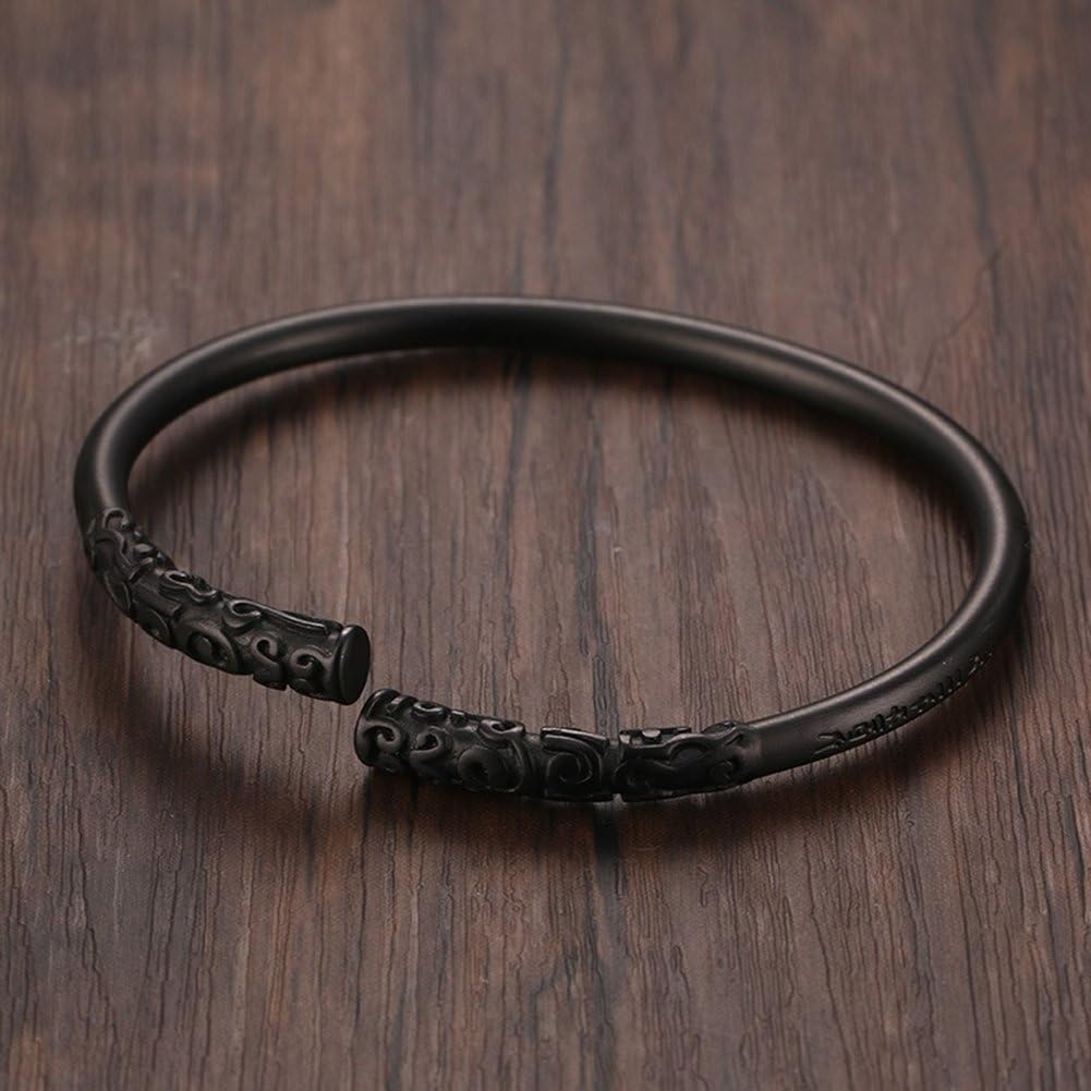 HIJONES Men's Stainless Steel Ancient Buddhist Open Cuff Bangle Bracelet Manly Black, 7 5 inch - Image 3