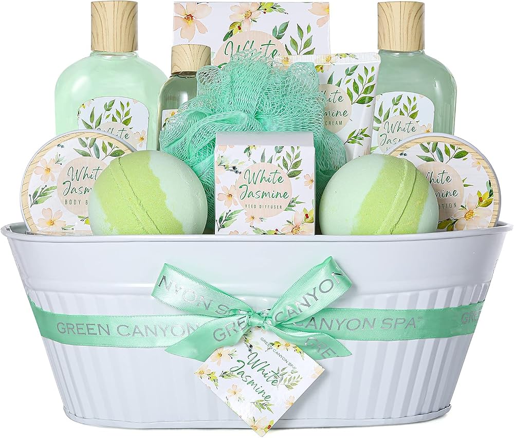 GREEN CANYON SPA Jasmine Bath Gift Set for Women - 12pc Shower Gel, Lotion,