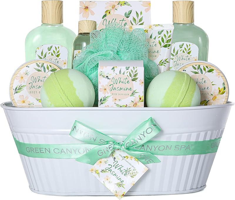 GREEN CANYON SPA Jasmine Bath Gift Set for Women - 12pc Shower Gel, Lotion,