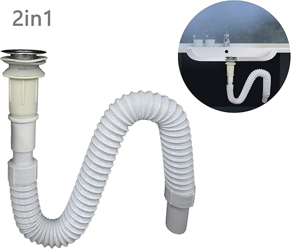 2 in 1 Flexible Drain Pipe Extension Hose Tail Pipe Bathroom Sink ...