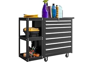 HOMCOM 7-Drawer Rolling Tool Chest with Detachable Side Shelf, Lockable Steel Tool Storage Cabinet Box Organizer with Lockabl