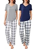 Ekouaer 2 Pack Womens Pajamas Sets Short Sleeve