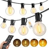 100Ft Outdoor String Lights with Remote, Dimmable G40 LED Bulbs, Waterproof | Shatterproof Connectable Hanging Patio Lights for Porch, Backyard, Bistro, Deck, Balcony, Home, Garden Decor