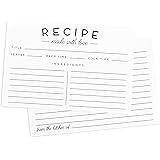 Set of 50 Premium Recipe Cards - 4x6 Double Sided - Black and White Modern Style