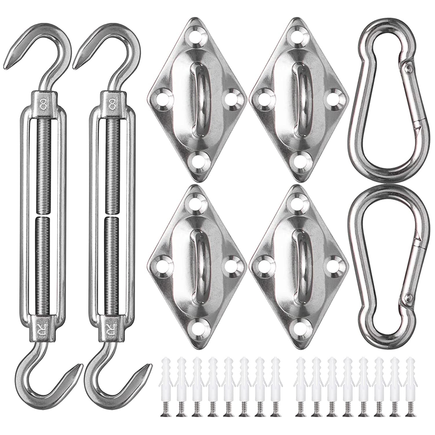 ZFYQ Garden Awning Mounting Kit, 40 Pieces Large Stainless Steel Hardware Kit for Installation of Rectangular and Triangular Shade Sail, M8 — image 1