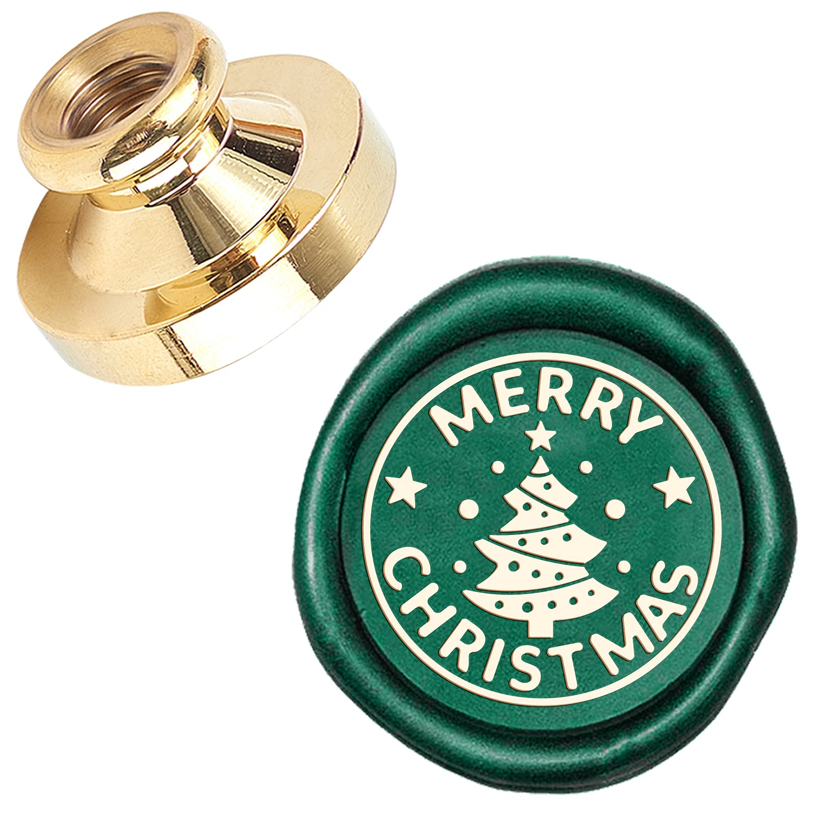 CRASPIRE Merry Christmas Sealing Wax Stamp - Christmas Tree Star X'MAS Eve 25mm Replaceable Wax Seal Stamp - Brass Head for Invitations, Envelopes, Cards, Holidays