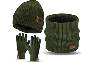 OLIUMT 3 Pieces Winter Hat Scarf Touchscreen Gloves Set for Men and Women, Thick Warm Fleece Lined Knit Beanie Hat Neck Warmer