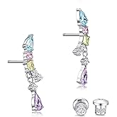 Limerencia Hypoallergenic Titanium Screw Back Earrings Implant Grade Cubic Zirconia G23 20G Ear Crawler Studs Earrings for Sensitive Ear Cartilage Jewelry