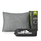 PEUJEW Camping Pillow Travel Pillow Small Shredded Memory Foam Pillow - Compressible Medium Firm, Breathable Cover, Ideal Backpacking Hiking, Airplane and Car