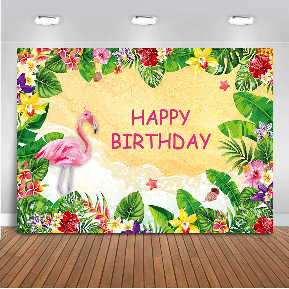 Mehofoto Tropical Flamingo Party Backdrop 7x5ft Vinyl Let's Flamingle Hawaiian Aloha Party Monstera Leaves Photo Backdrops Pink Flamingo Luau Birthday Cake Table Photography Background