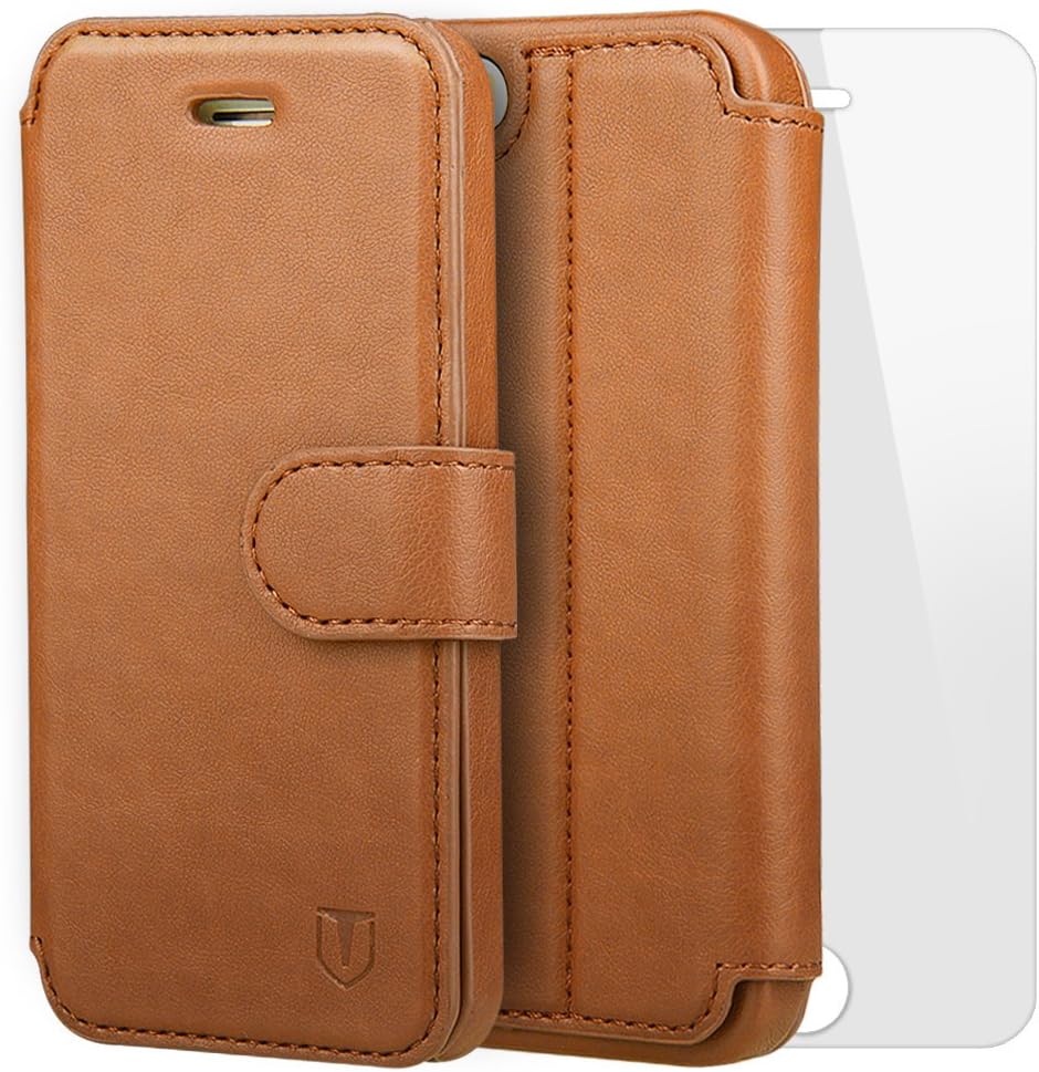 TANNC iPhone 5S Case iPhone SE Case, Flip Leather Wallet Phone Case [Screen Protector Included] [Layered Dandy] - [Card Slot][Flip][Wallet] - For Apple iPhone 5/ 5S/ SE Devices - Brown