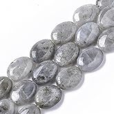 Fashewelry 20pcs Natural Gray Labradorite Stone Beads Flat Oval Healing Crystal Loose Gemstone Beads 18x13.5mm for Jewelry Necklace Bracelet Earring Craft, 15.55 Inch