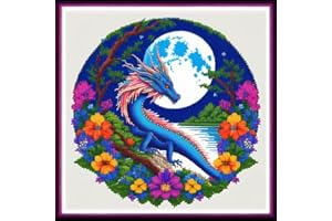 Funxvoot Stamped Cross Stitch Kits Beginners Full Range of Embroidery Starter Kits for Adults Printed Cross Stitching DIY kit (Moon Dragon 17.7x17.7 inch)