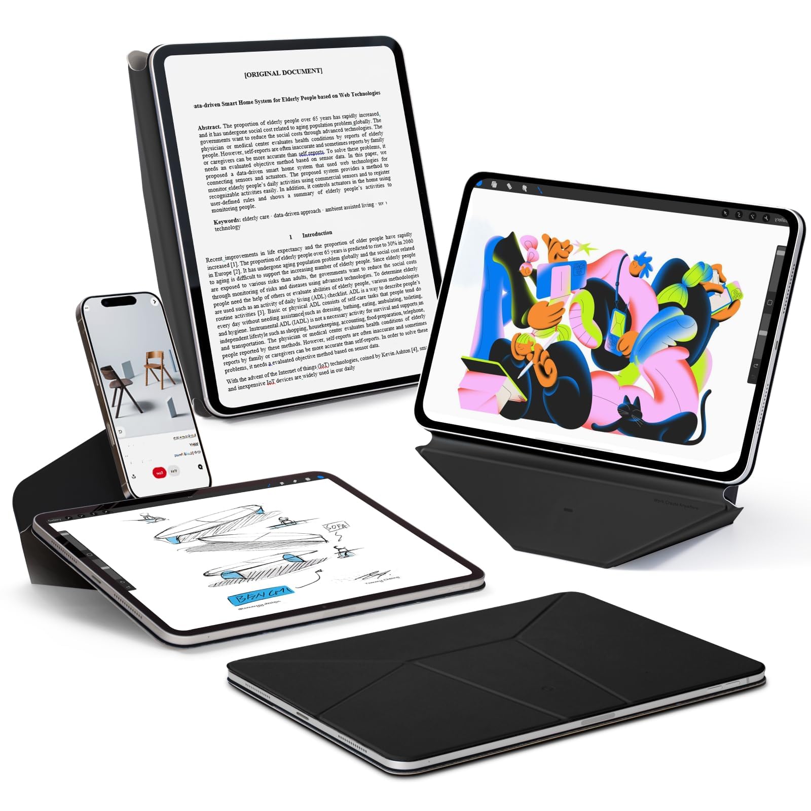 MOFT Dynamic Folio Funda para iPad Pro de 11 (4.° 2022 | 3.° 2021 | 2.° 2020), Funda Delgada con Soporte Magnético y Más de 20 Ángulos de Visión, Encendido/Reposo Automático, Negro Jet