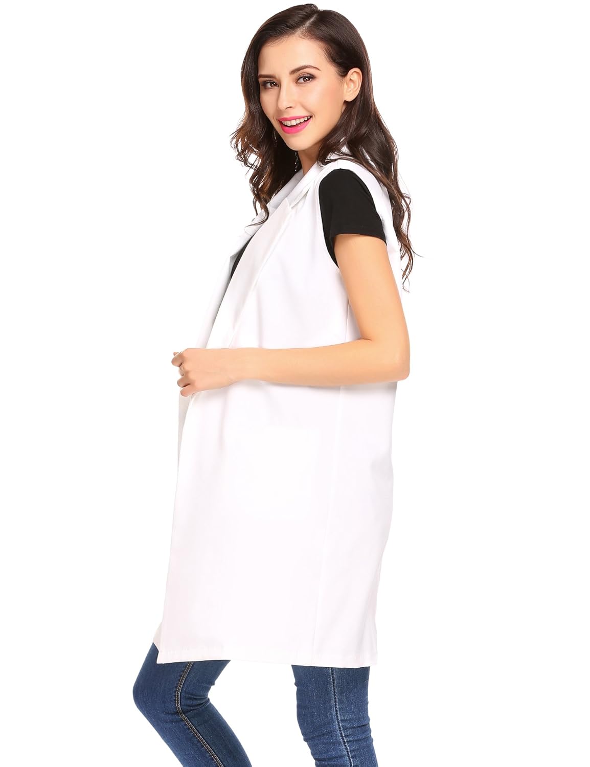 anhoney women fashion lapel open front long sleeveless blazer vest waistcoat