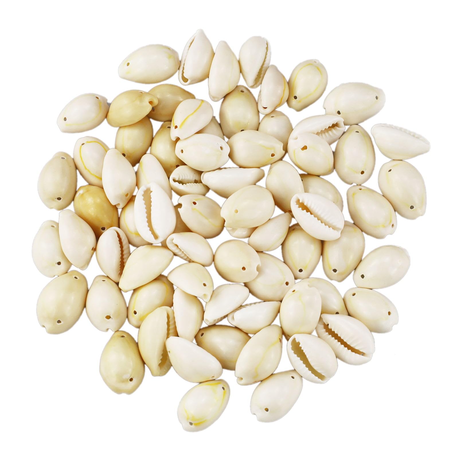 70pcs Cowrie Shell Beads, 11-18mm Oval Spiral Conch with Double Holes Shell Beads Charms Pierced Sea Shells for DIY Craft Decoration Home Decoration Bracelet Pendant Jewellery Making