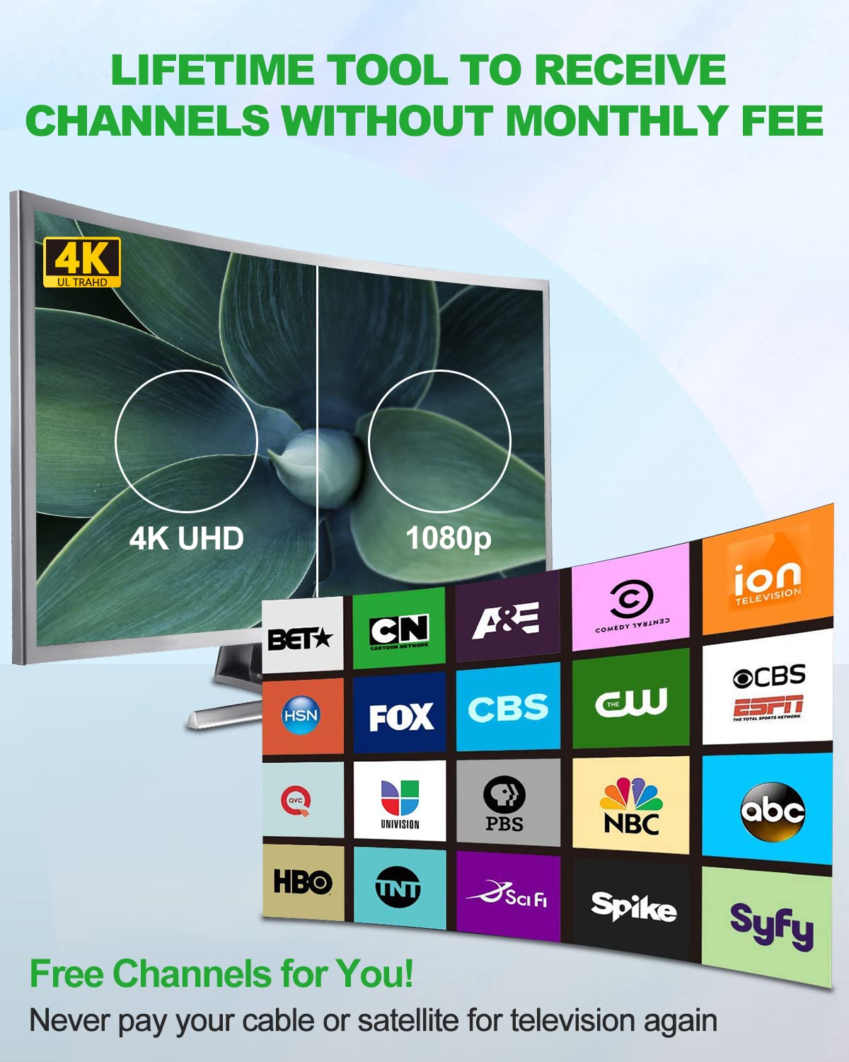 TV Antenna Indoor, Digital Amplified Indoor HDTV Antenna, 1080p VHF UHF Television Local Channels Detachable Signal Amplifier and 16.5ft Long Coax Cable