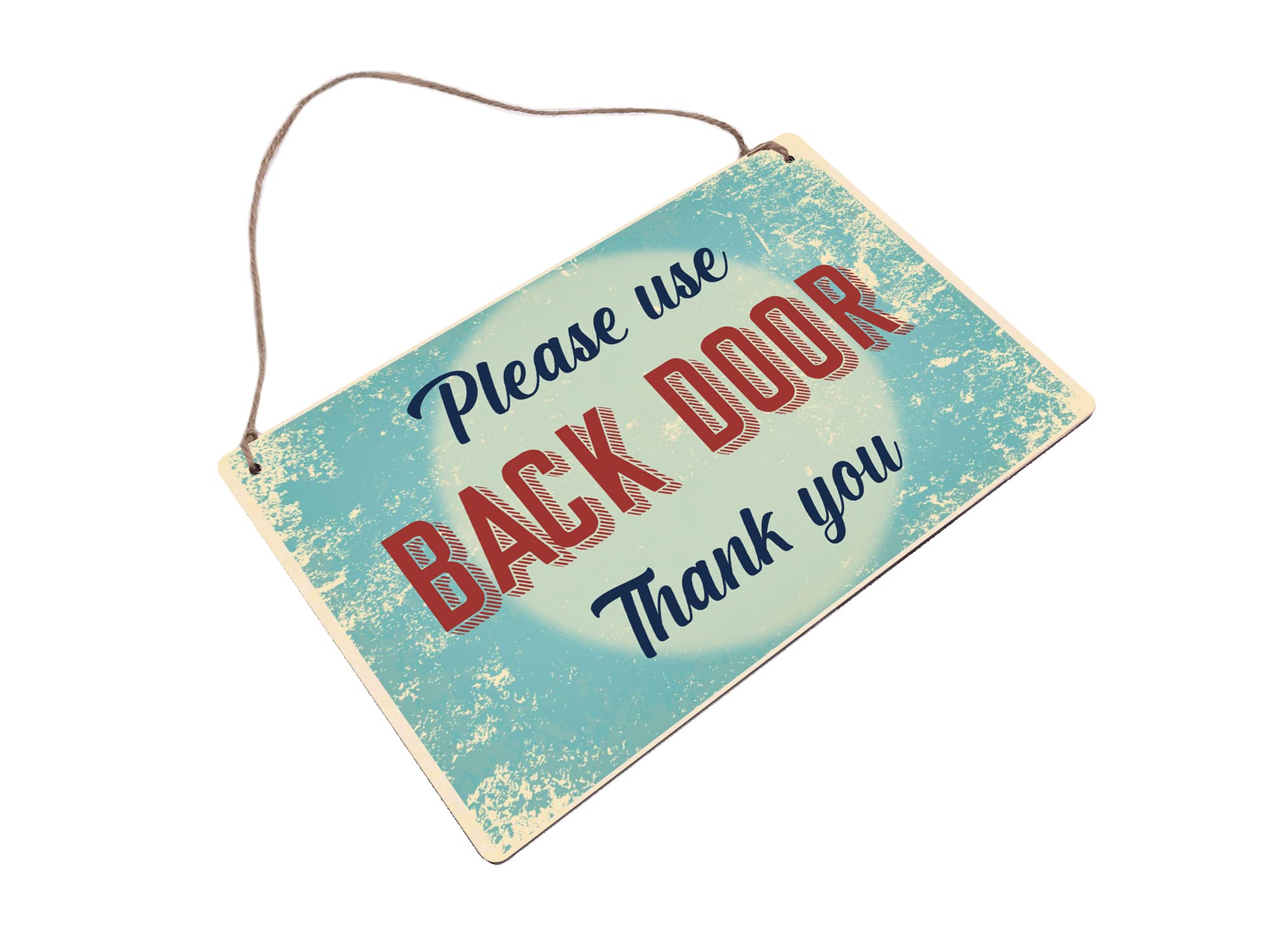 Please Use Back Door Hanging Sign - Printed retro design, vintage inspired on vinyl. Easy to read, informative polite notice for your guests/customers. Global shipping