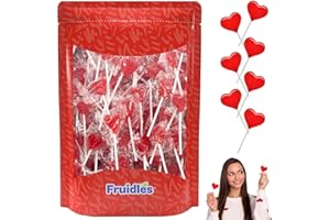 Fruidles Lollipops Mini Red Heart Shaped Strawberry Flavored Individually Wrapped, 5g 30 Lollipops Half-Pound