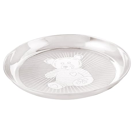 Osasbazaar Sterling Silver Baby Plate - Teddy Bear Design - 90%-92.5% Pure BIS Hallmarked