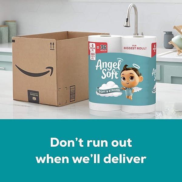 ANGEL SOFT TOILET PAPER, 12 SUPER MEGA ROLLS = 72 REGULAR ROLLS, SOFT AND STRONG TOILET TISSUE