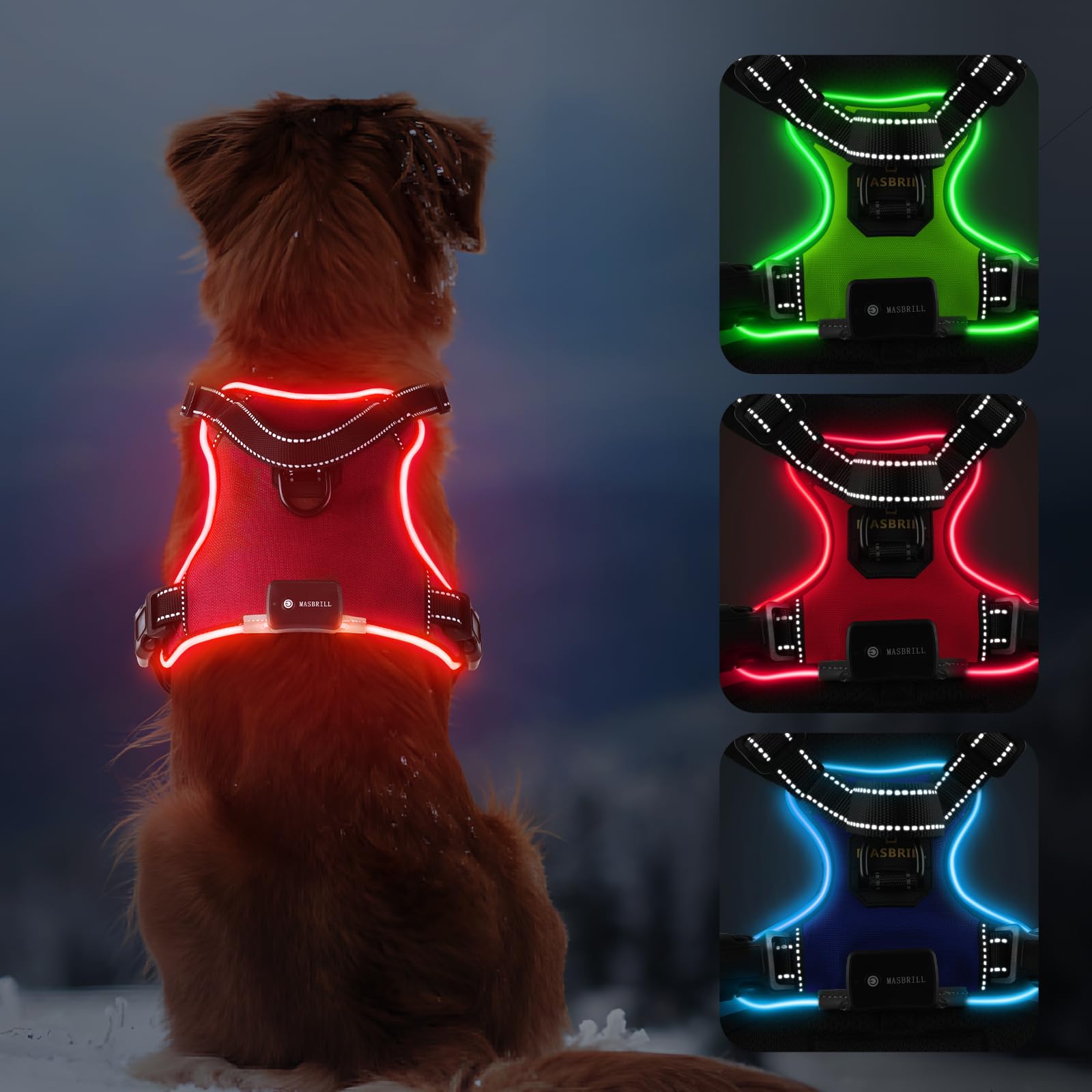 Light up Dog Harness, LED Dog Harness Rechargeable, Adjustable & Reflective Dogs Light Vest Flashing Glow in the Dark, Soft and Handle & 2 Lead Clips for Small, Medium Large Dogs(Red S) — image 1