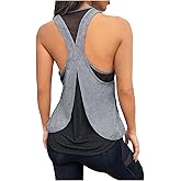 OYOANGLE Women's Racerback Gym Tops Sleeveless Mesh Insert Athletic Tank Top Workout Shirts