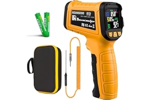 Industrial Infrared Thermometer Gun, -58°F to 2732°F (-50°C to 1500°C), Dual-Mode Temp Gun with K-Type Thermocouple Probe, Hi